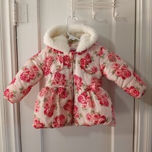 Betsey Johnson Floral Puffer Coat With Hood Girls Size 18 Months